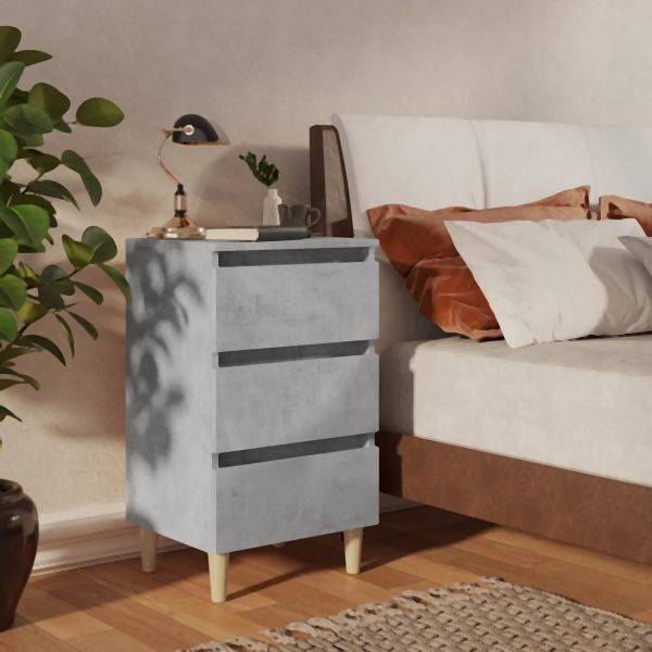 vidaXL Nachttisch mit Massivholz-Beinen Betongrau 40x35x69 cm, 805895