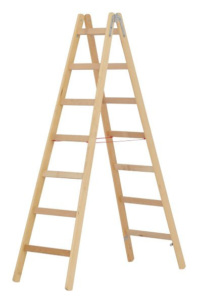 HYMER Holz-Sprossenstehleiter, beidseitig begehbar, 2x7 Sprossen, Länge 2,08 m, 7141014