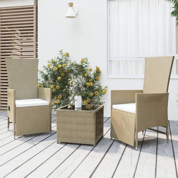vidaXL 3-teilig Garten-Lounge-Set Beige Poly Rattan & Stahl, 3157663