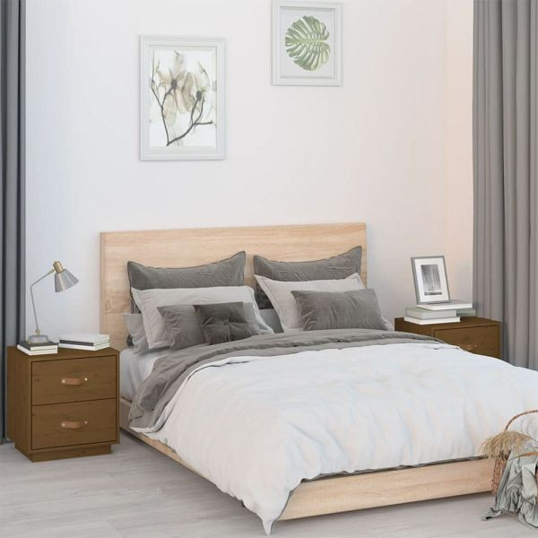 vidaXL Nachttische 2 Stück Honigbraun 40x34x45 cm Massivholz Kiefer, 818332
