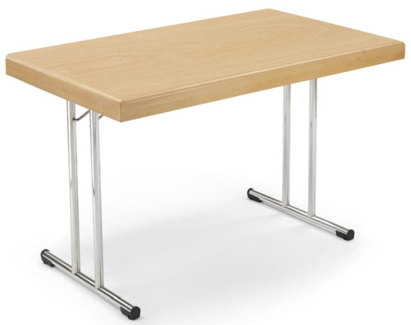 Deskin Klapptisch mit Randaufdoppelung, Platte Buchedekor, Gestell verchromt, B 1200 x T 700 x H 738 mm, 283473