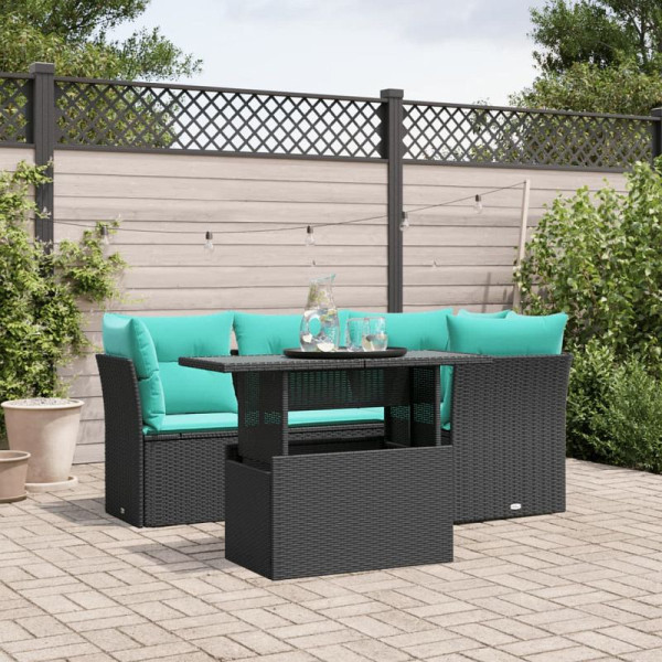 vidaXL 5-teiliges Gartensofa-Set mit Kissen, schwarzes Polyrattan, 3266557
