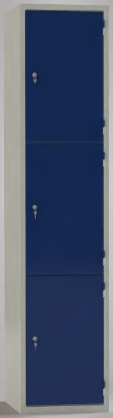 KLW Wertfachschrank, 1850x400x500mm, 3 Abteile, rechts angeschlagen, Rückwand gelocht, Zylinderschloss mit 2 Schlüsseln, 08/87S-3v1h-001