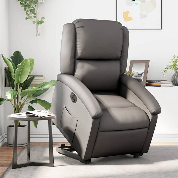 vidaXL Relaxsessel mit Aufstehhilfe Elektrisch Grau Echtleder, 3204273