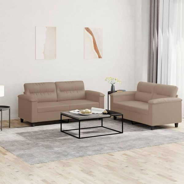 vidaXL 2-teilig Sofagarnitur mit Kissen Cappuccino-Braun Kunstleder, 3202366