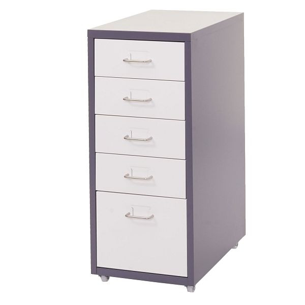 Mendler Rollcontainer Boston T851, Schubladenschrank Stahlschrank, 69x28x41cm 5 Schubladen, dunkelgrau weiß, 72276