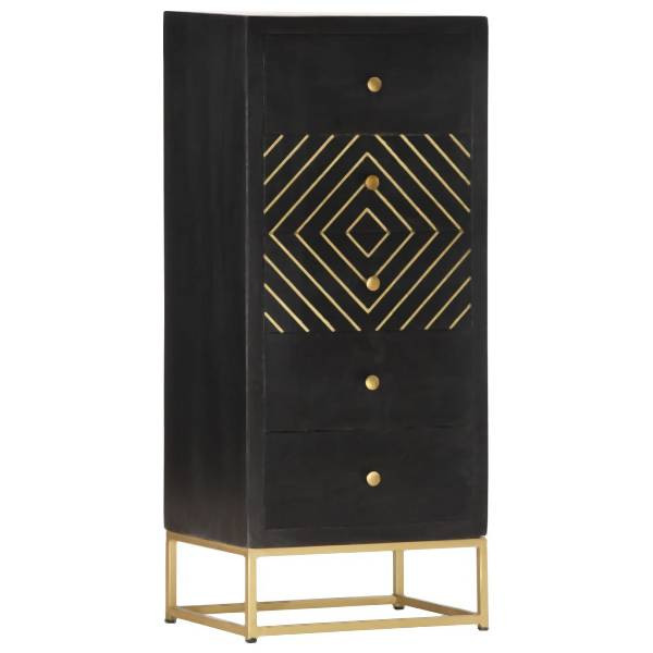 vidaXL Schubladenschrank Schwarz Golden 45x30x105cm Mangoholz, 286513