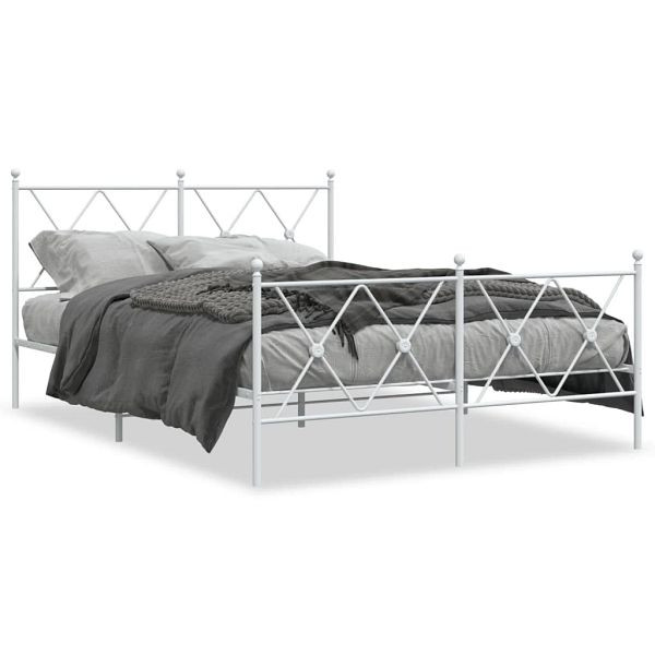 vidaXL Bettgestell mit Kopf- und Fußteil Metall Weiß 137x190 cm, 376568