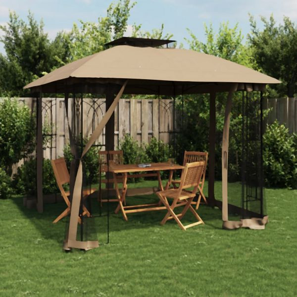 vidaXL Pavillon mit Doppeldach & Netzwänden Taupe 2,94x2,94 m Stahl, 368456