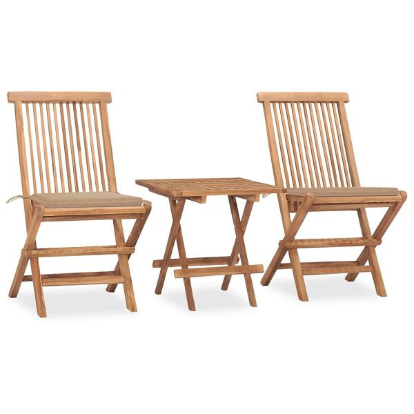 vidaXL 3-teilig Garten-Essgruppe mit Kissen Klappbar Massivholz Teak, 3063201