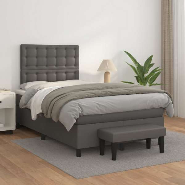 vidaXL Boxspringbett mit Matratze Grau 120x200 cm Kunstleder, 3137657
