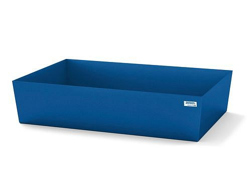 DENIOS Auffangwanne classic-line für 1 Fass, Stahl blau lackiert, ohne Gitterrost, B 1236 mm, 259302
