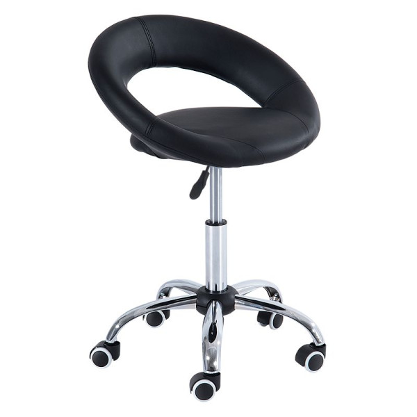 HOMCOM Rollhocker Arbeitshocker Drehhocker Bürostuhl höhenverstellbar, PU+Metall, Schwarz, 50 x 54 x (66-78) cm, 02-0696