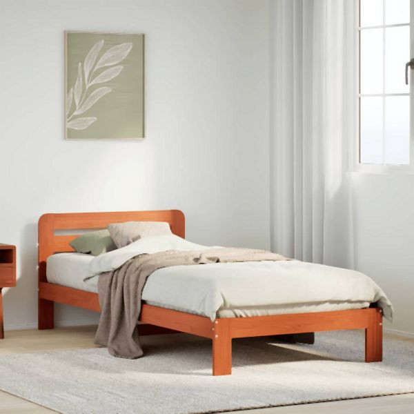 vidaXL Massivholzbett ohne Matratze Wachsbraun 90x190 cm Kiefernholz, 855569