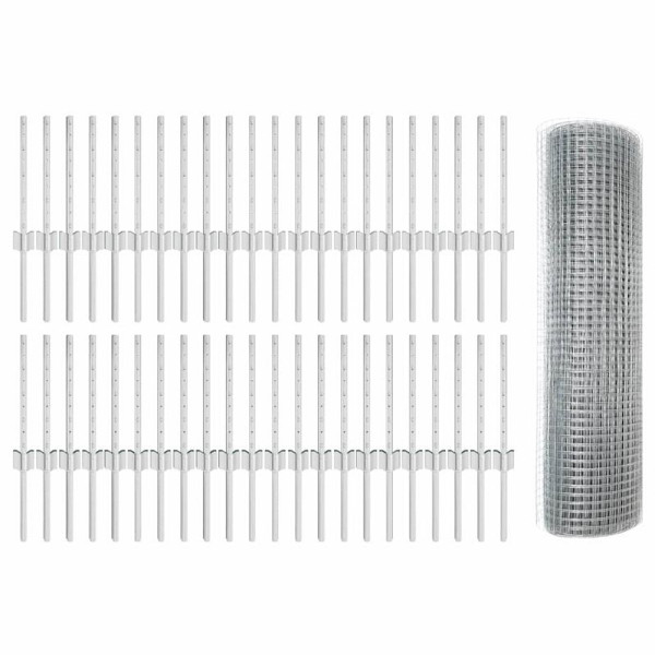 vidaXL Zaun mit Pfosten Silber 0,4 x 100 m Stahl, 3336412