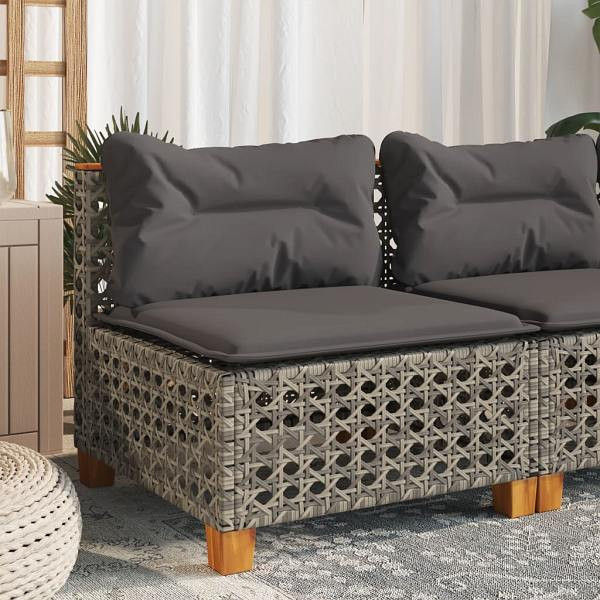 vidaXL Gartensofa ohne Armlehnen mit Kissen Grau Poly Rattan, UV-beständig, 365927
