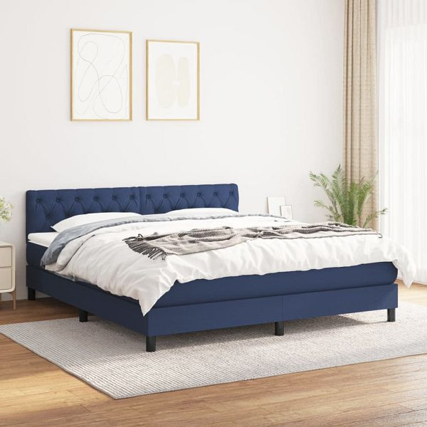 vidaXL Boxspringbett mit Matratze Blau 160x200 cm Stoff, 3140311