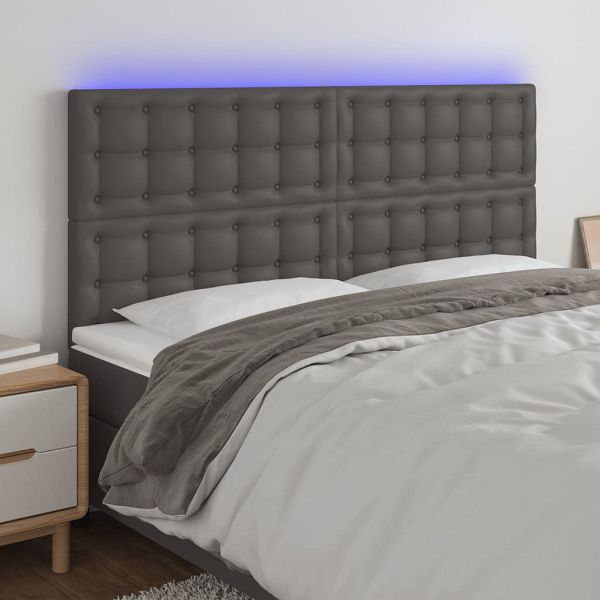 vidaXL LED Kopfteil Grau 200x5x118/128 cm Kunstleder, 3122536