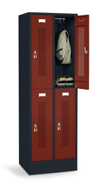 Deskin Doppelstöckiger Spind SYSTEM SP1 mit Sockel, Rubinrot RAL 3003, 590 x 500 x 1800 mm, 346948
