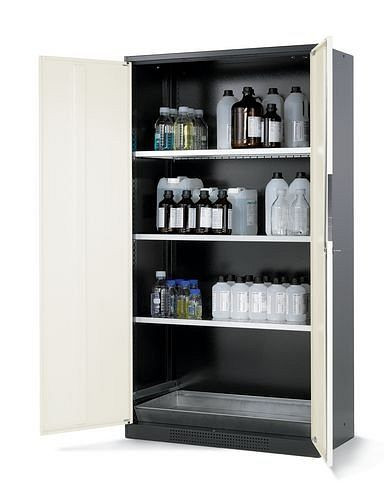 asecos Chemikalienschrank Systema CS-103, Korpus anthrazit, weiss, 3 Einlegeböden und Bodenwanne, 202611