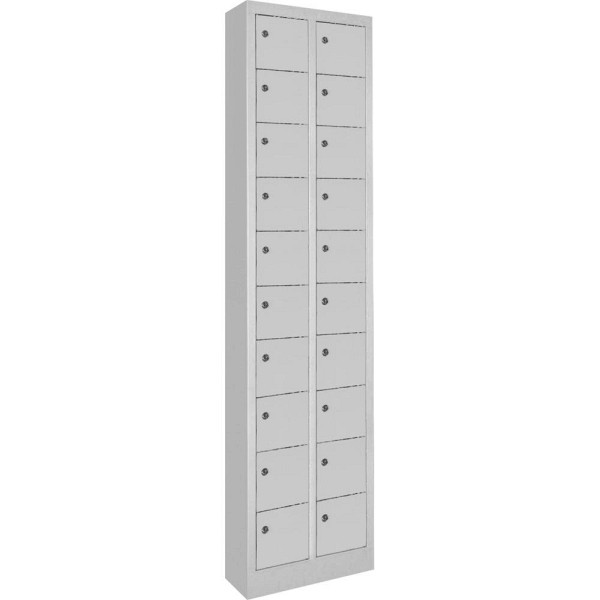Deskin Kleinfachschrank 2 x 10 Fächer, Lichtgrau RAL 7035, 460 x 200 x 1950 mm, ohne Etikettenrahmen, 270381