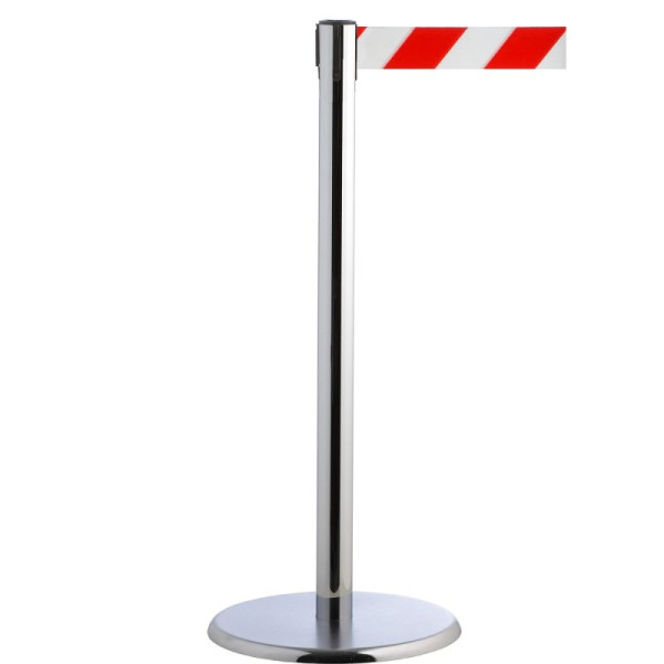 Stein HGS Personenleitsystem -P-LINE Future-, Metall/ verchromt, rot/weiß diagonal (schraffiert), mit Gurtendstück (Standard), Gurtlänge: 2,3 m, 12797-1302