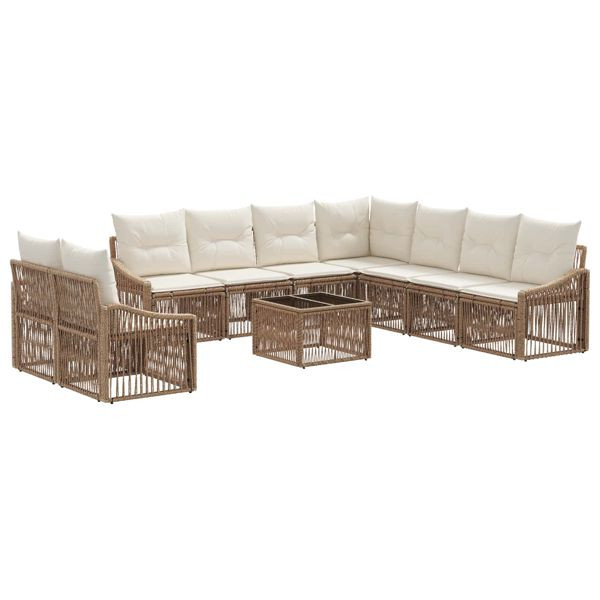 vidaXL Gartensofa-set 10-teilig Beige Poly-Rattan, 3436050