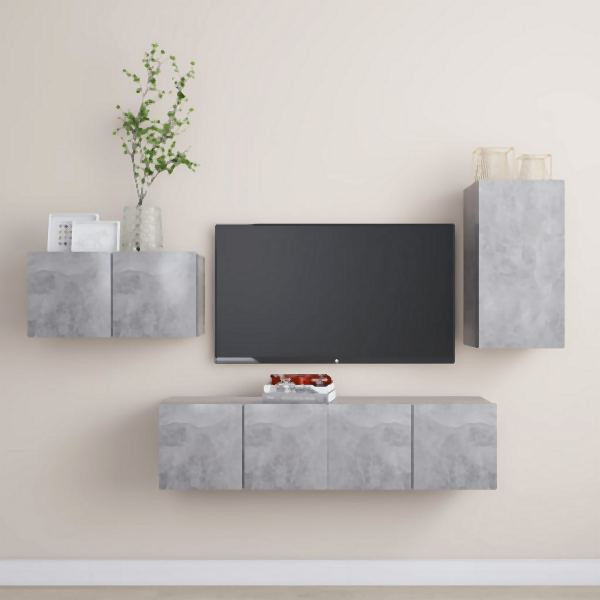 vidaXL 4-tlg. TV-Schrank-Set Betongrau Holzwerkstoff, 3079097