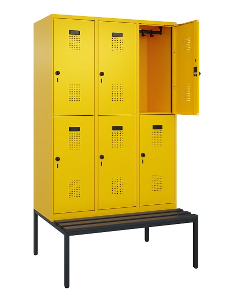 C+P Doppelstock-Spind Evolo PLUS, Bank, 6 Fächer, 2120x1200x815mm, 1023/1023, Drehriegel, Sitzfläche Kunststoff, Sitzbank, 0493507-32 S10103