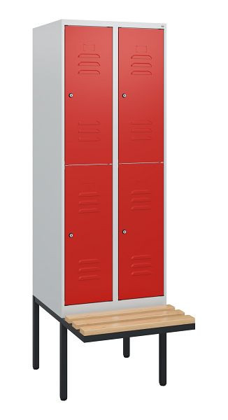 C+P Doppelstöckiger Spind Classic PLUS, 2 Abteile, 1950x600x815mm, 7035/3020, Zylinderschlösser, Buche-Sitzleisten, Sitzfläche, 0803405-20 S10032
