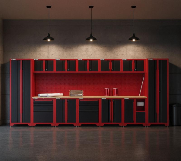 FEISTOS Werkstatteinrichtung Novo 5, Metall Werkzeugschrank schwarz & rot, 45,7x462x198cm, FE202012