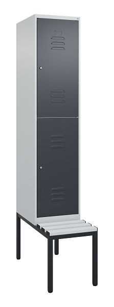 C+P Doppelstöckiger Spind Classic PLUS, 2120x400x815mm, 7035/7016, Zylinderschlösser, mit untergebauter Sitzbank, 0803507-12 S10023