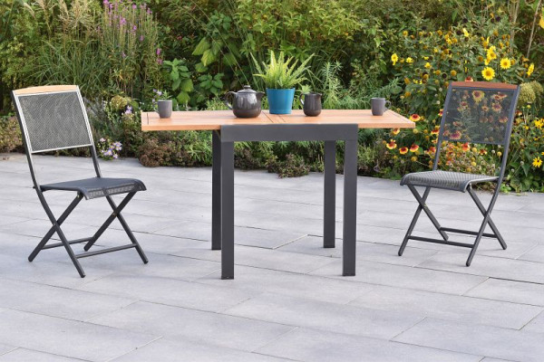 Merxx Patmos Set 3-teilig, 2 Klappstuhl, Rückenabschluss aus Akazienholz, 1 Balkonausziehtisch, 65 (130) x 65 cm, Tischplatte aus Akazienholz, 50971-217