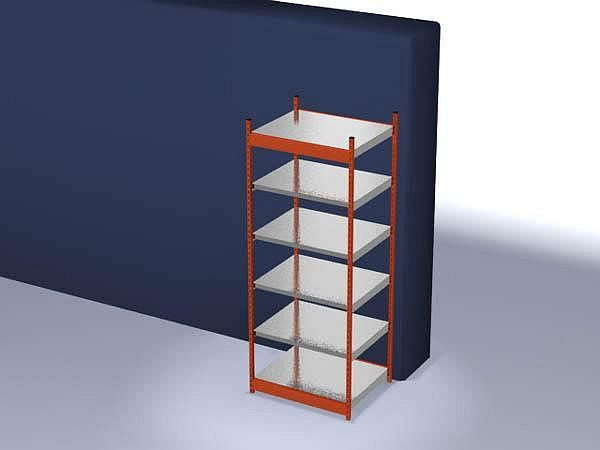 hofe Fachboden-Grundregal, 2500x800x1000 mm, 6 Fachebenen, verzinkt / RAL 2004, 200 kg Fachlast, 1800 kg Feldlast, einseitige Bedienung, ROG258010ME