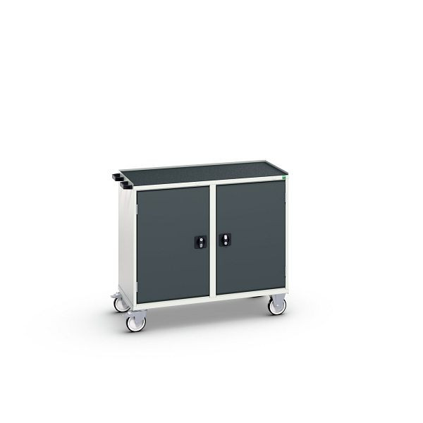 bott verso Montagewagen, mit 2 Türen, Fachböden und Abrollrand, BxTxH: 1050 x 550 x 965 mm, Lichtgrau / Anthrazitgrau, 16927142.19