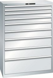 LISTA Schubladenschrank 54x27E (BxTxH) 1023x572x1450mm KEY Lock, Lichtgrau, 9 Schubladen, Traglast Schubladen 75 - 200 kg, 78.766.020
