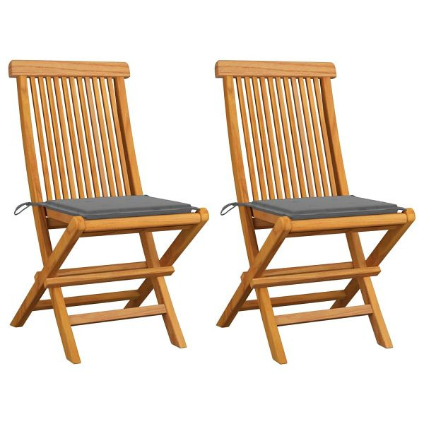 vidaXL Gartenstühle mit Grauen Kissen 2 Stück Massivholz Teak, 3062461