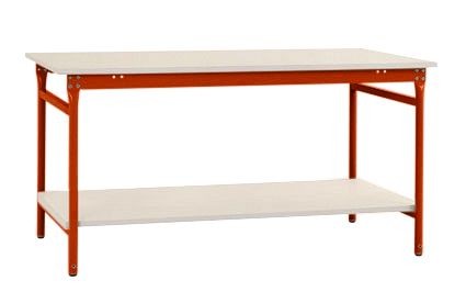Manuflex Komplett-Beistelltisch BASIS stationär mit Kunststoff-Platte + Zwischenboden, BxTxH: 750 x 500 x 780 mm, Rotorange, BB5207.2001