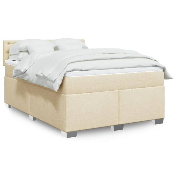 vidaXL Boxspringbett mit Matratze Creme 140x200 cm Stoff, 3288230