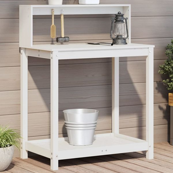 vidaXL Pflanztisch mit Ablagen Weiß 82,5x50x109,5 cm Massivholz Kiefer, 832408