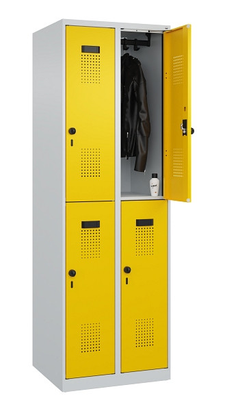 C+P Doppelstöckiger Spind Evolo PLUS, 4 Fächer, 1850x600x500mm, 7035/1023, Drehriegel, 049300-20 S10001