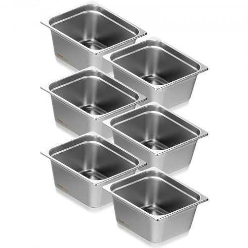 VEVOR 6 x Hotelpfannen Gastronormbehälter Edelstahl 1/2-Größe 325x266x148mm, 12BCCPBXG6JTH1L7WV0