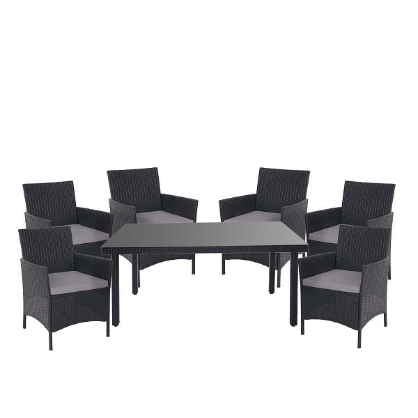 Mendler Poly-Rattan-Garnitur Halden, Gartenmöbel Balkon-Set Sitzgarnitur, anthrazit, Kissen anthrazit, 52354+3x64304