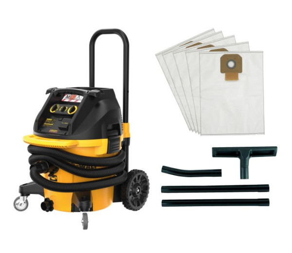 DeWalt M-Klasse Industrie Nass- und Trockensauger 38 Liter inkl. Bodenreinigungs-Set und 5x Fleece-Staubbeuteln, DWV905MKIT-QS