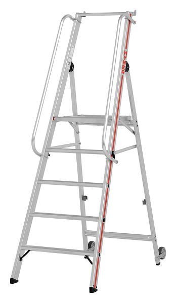 HYMER Plattformleiter mit Kipprollen und langem Handlauf, 5 Stufen, Standhöhe 1,15 m, 808105
