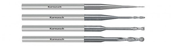 Karnasch VHM-3-D-Radius-/Schaftfräser, CAD/CAM d= 1,0 / r= 0,50 / L3= 12,0 mm DCC 0318 - Graphit/Zirkonium, 3065610100-5TEC