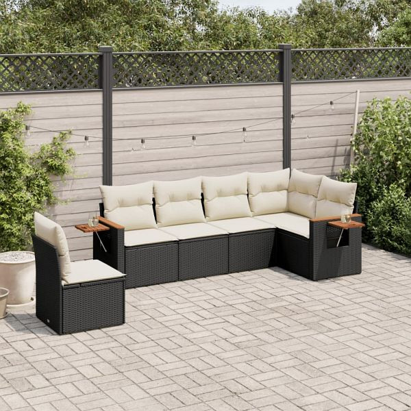 vidaXL 6-teilig Garten-Sofagarnitur mit Kissen Schwarz Poly Rattan, 3259256