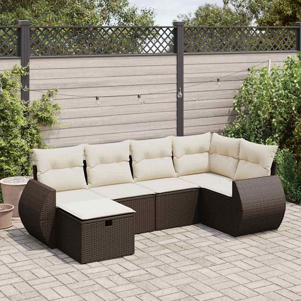 vidaXL 6-tlg. Garten-Sofagarnitur mit Kissen Braun Poly Rattan, 3325589