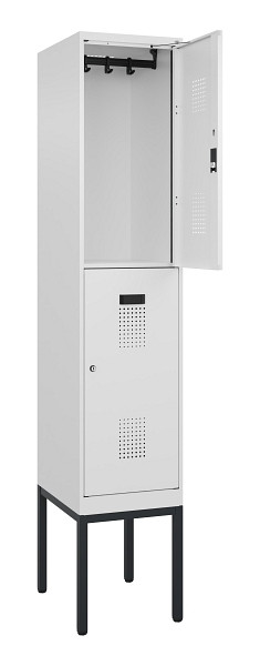 C+P Doppelstock-Spind Evolo PLUS, Gestell, 2 Fächer, 2120x400x500mm, 9016/9016, Zylinderschloss, 0493307-12 S10047