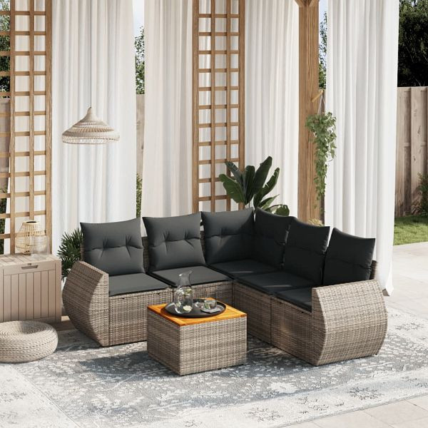 vidaXL 6-teilig Garten-Sofagarnitur mit Kissen Grau Poly Rattan, 3225003